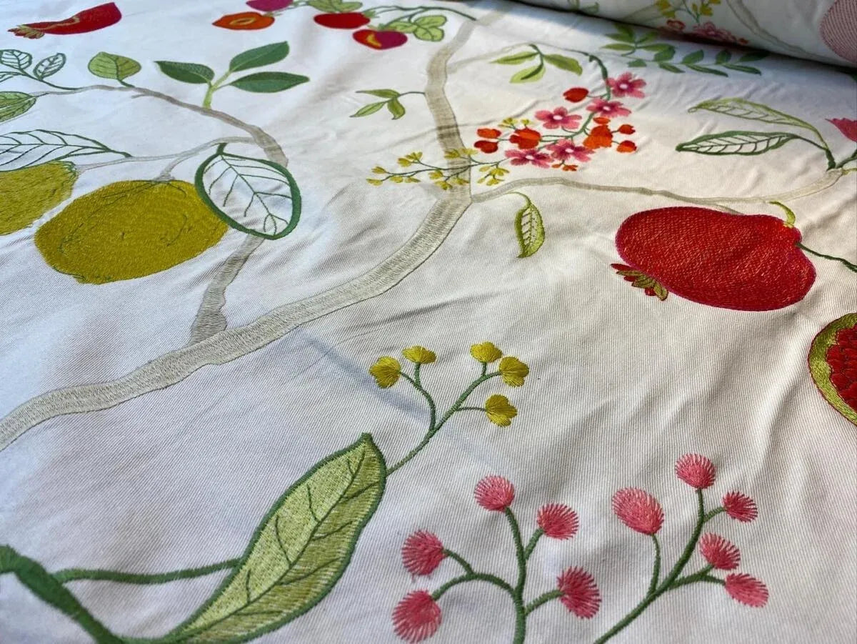 By Yd Kravet Couture Eden Orchard Floral Pom Lemon Strawberry Pear Tropical Embroidery MSRP USD 378/Y
