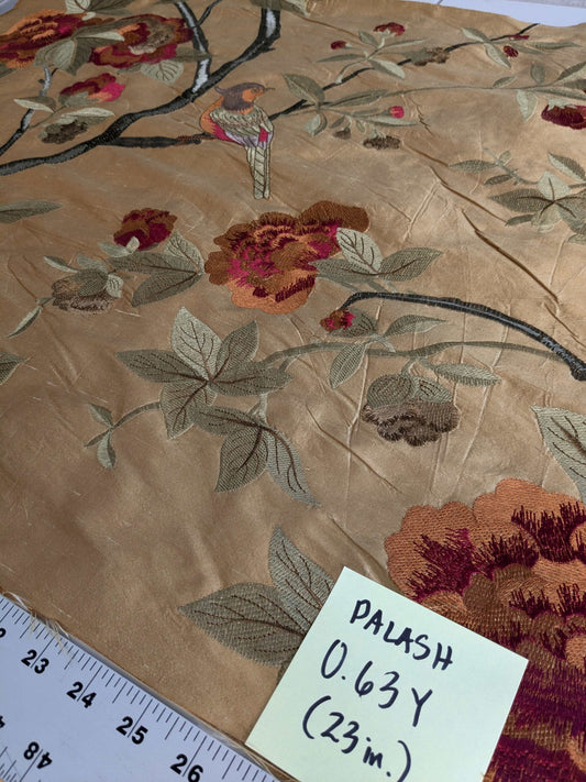 0.63Y Scalamandre Palash Embroidery Parrot Bird Flower Tree of Life Palampore Tree Peony Red Gold Chinoiserie MSRP USD 332/yard