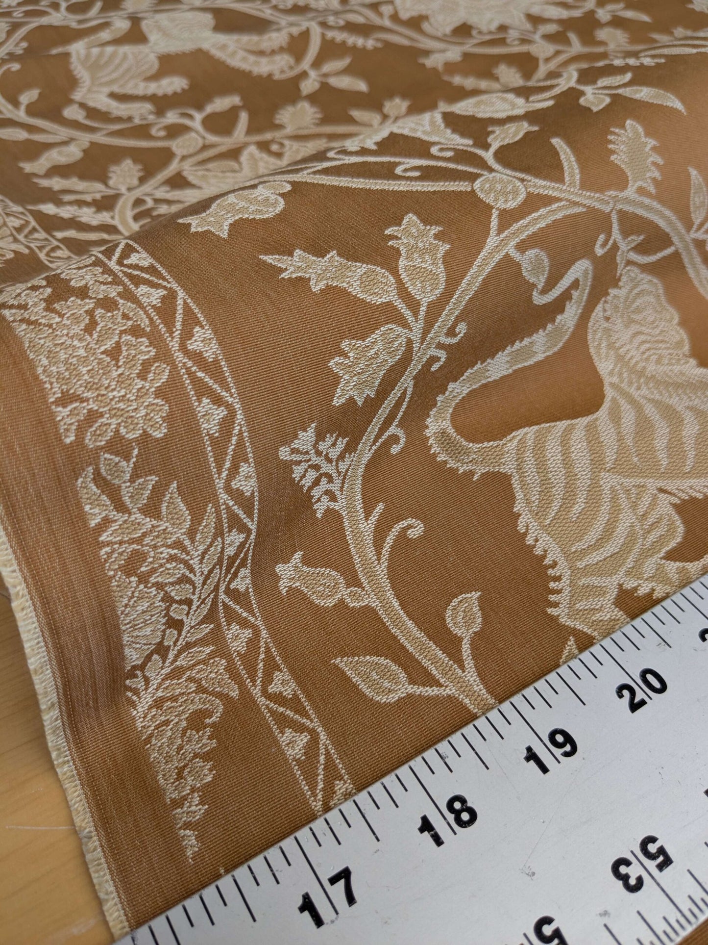 By Yd Lee Jofa Kalabagh Weave Curry Burnt Gold Tiger Sniffs Rose MSRP USD 259+/y Border BOTH Sides