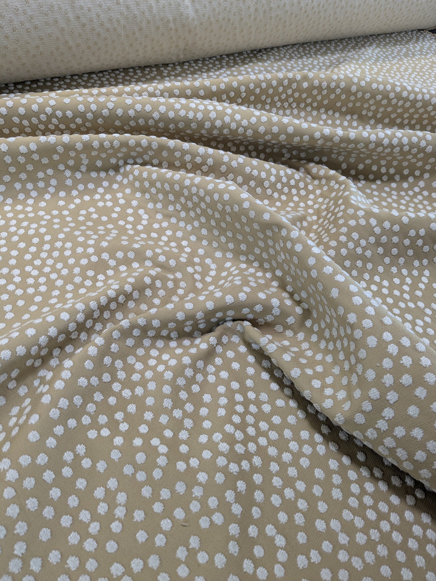 Scalamandre Dotty Eggshell Toast Brown White Chenille Jacquard Heavy Dots Circles Animal Skin MSRP USD 410/y