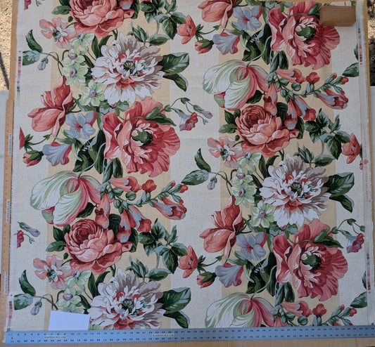 Scalamandre Marisa Large Peony Tulip Daffodil Flower Linen Freesia Cream Bouquet 18 Screens MSRP USD 252/Y