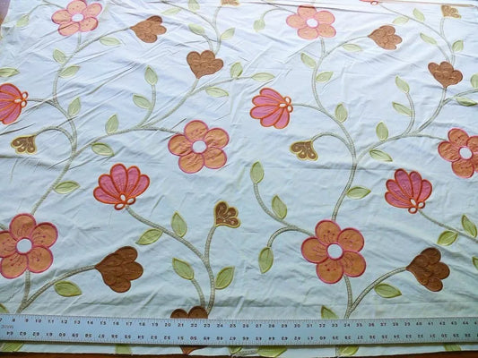 1 yard HiEnd Silk Applique Embroidery Large Crewel Peony Flower Red Orange Cream #1341