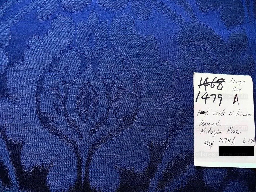 Hi End Designer Silk & Linen Manchuria Midnight Blue Damask#1479