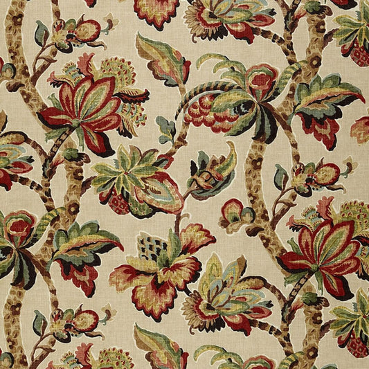 Special Order Schumacher Kemscott in Document Red Green Cream Linen Large Flora Tree Foliage MSRP USD 336/y