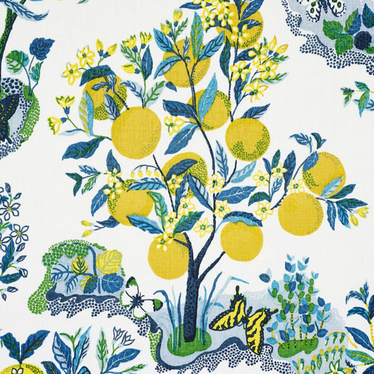 Schumacher Citrus Garden in Pole Trees Toile Linen Fabric Primary Multi MSRP396/Y