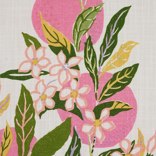 Schumacher Citrus Garden Indoor/Outdoor in Garden Pink Green Yellow Trees Toile Polyester Fabric Multi