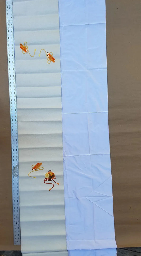 Silk Nagoya Obi Embroidered Fortune Gavel Paper Scroll 118x12.9inch 3mx33cm