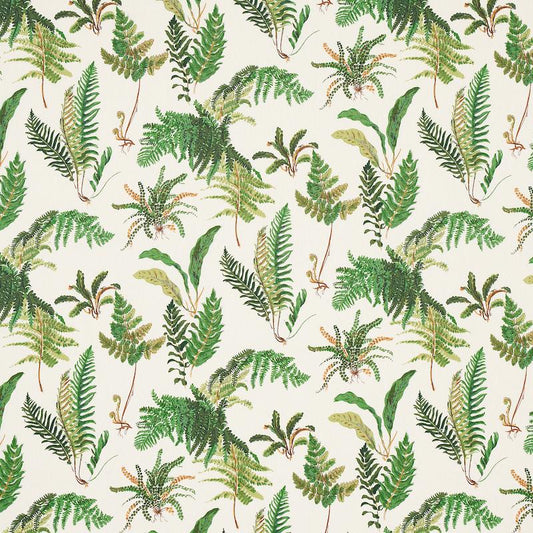 Schumacher Les Fougeres Document Green Fern print White Linen Fabric - Special order