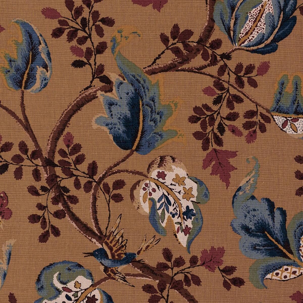 Special Order Schumacher Fox Hollow in Document Red Blue Brown Linen Cotton Large Flora Tree Foliage MSRP USD 268/y