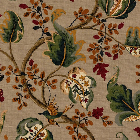 Special Order Schumacher Fox Hollow Multi in Flannel Orange Red Green Brown Linen Cotton Large Flora Tree Foliage MSRP USD 268/y