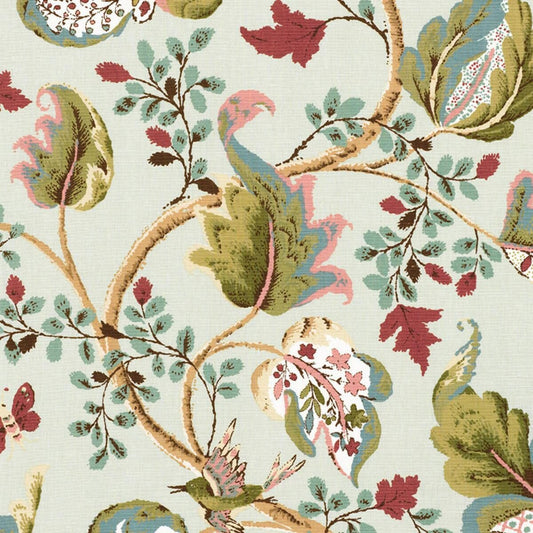 Special Order Schumacher Fox Hollow In Robin's Egg Blue Brown Green Red Linen Cotton Large Flora Tree Foliage MSRP USD 268/y