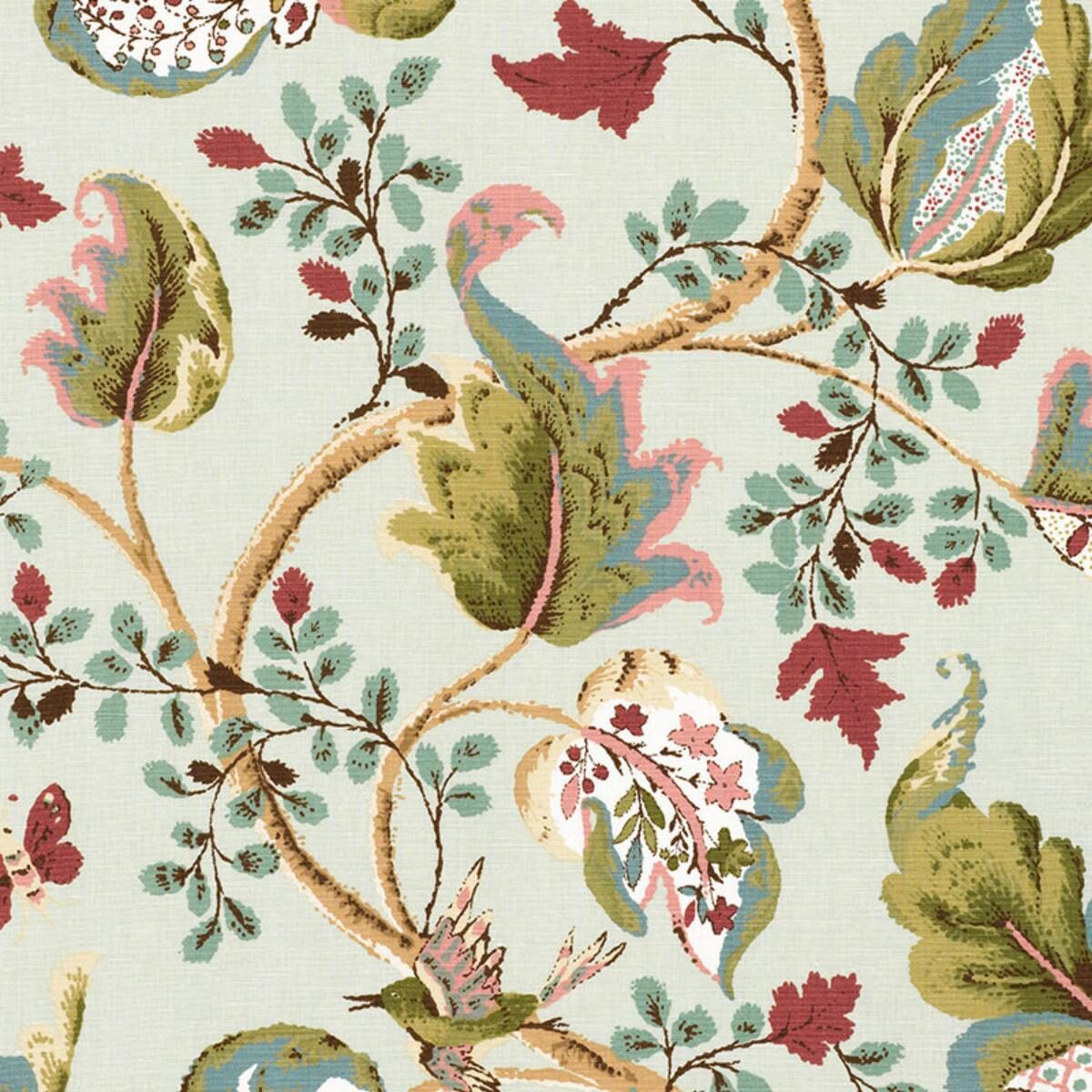 Special Order Schumacher Fox Hollow In Robin's Egg Blue Brown Green Red Linen Cotton Large Flora Tree Foliage MSRP USD 268/y