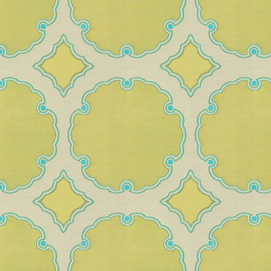 Special Order Kravet Couture Interpretation - Citron Teal Yellow Silk Jacquard Medallion MSRP USD 348/y