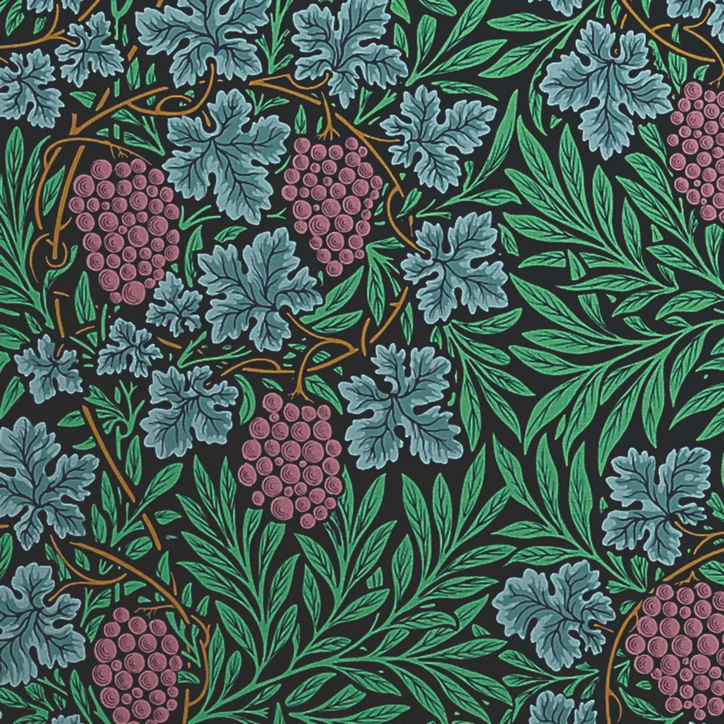 100% Silk Damask Summer Berry on Vine Cream Nimbus Art Nouveau William Morris