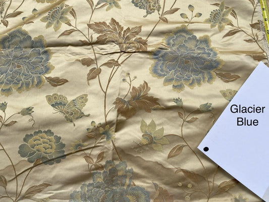 By yard Stunner Chino-asian Pink Peony Butterfly “glacier Blue” 100% Silk Lampas