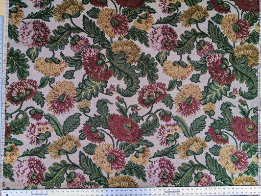 by yard Scalamandre Botanical Floral Jacobean Large Pattern Beige Light Brown Green Yellow Red