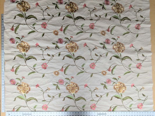 2.4y Scalamandre Floral Botanical Beige Green Pink French Court Historic Embroidery DEFECT!