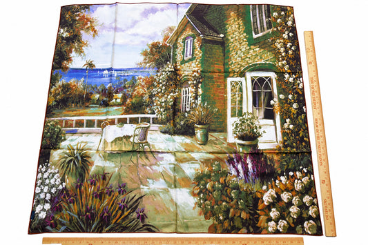 Art Scarf French Country Rose Patio Southern Mediterranean Mansion Seaside High End Silk Twill 41 Inches