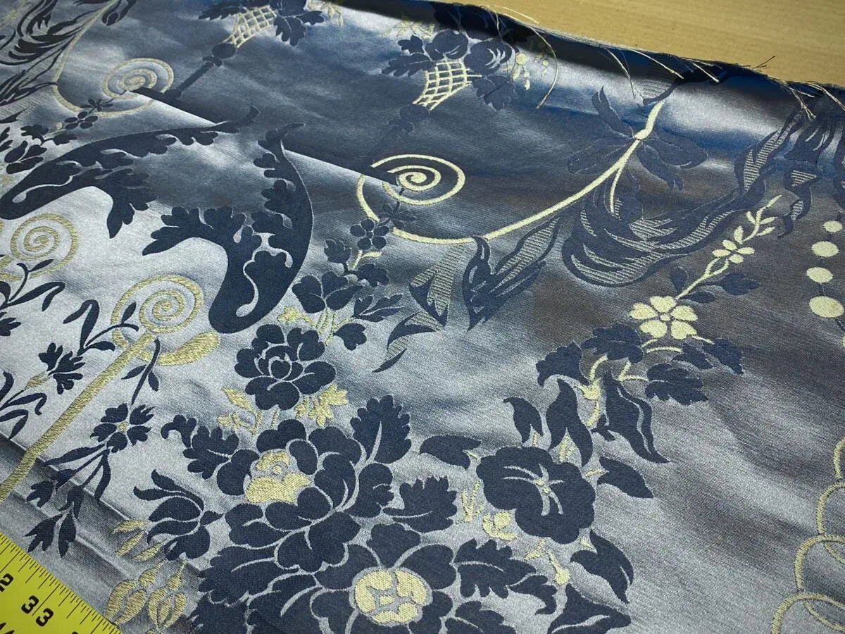 Scalamandre Neoclassical Meuse Ornamental Silver & Blue Silk Pearl Peacock Piece C