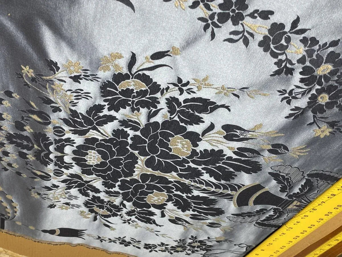 Scalamandre Neoclassical Meuse Ornamental Silver & Blue Silk Pearl Peacock Piece A