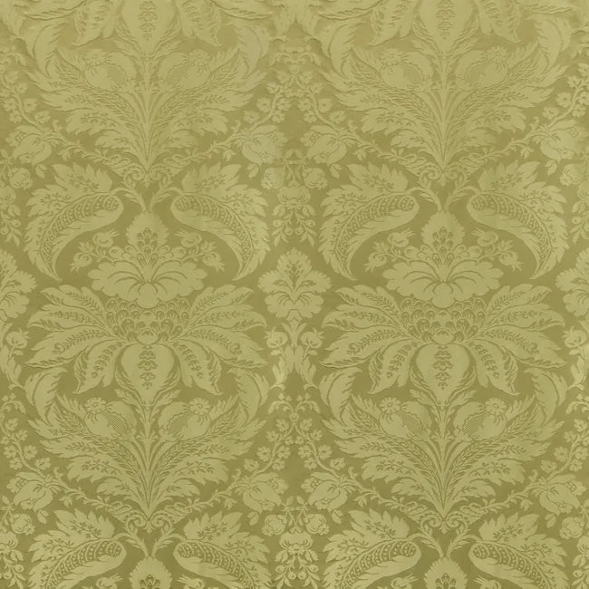 Brunschwig & Fils Damask Pierre Olive Renaissance Cotton Silk Fabric -Green - Special Order - MSRP USD796/y