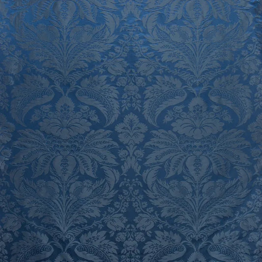 Brunschwig & Fils Damask Pierre Ocean Renaissance Cotton Silk Fabric - Deep Blue - Special Order - MSRP USD796/y