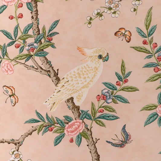 Special Order Brunschwig & Fils Kanchou Print - Blush Pink Cotton Bird Botanical Floral MSRP USD 336/y