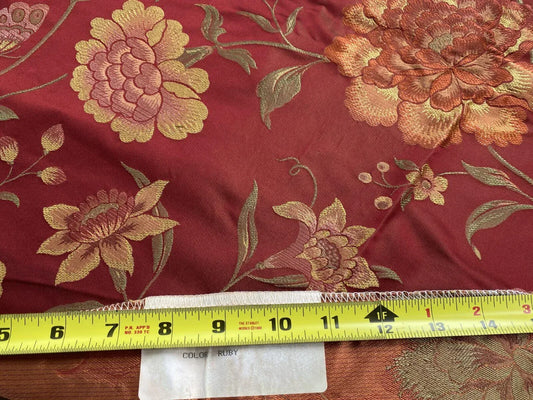 By yard Stunner Chino-asian Pink Peony Butterfly “ruby” Red Gold Green100% Silk Lampas