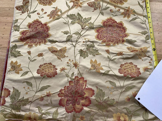 By yard Stunner Chino-asian Pink Peony Butterfly “spring" Pink Gold Green 100% Silk Lampas
