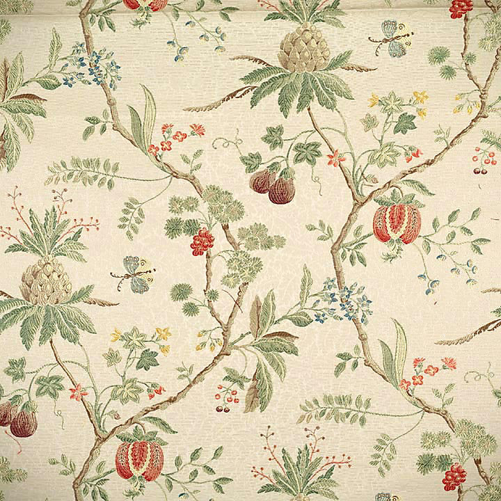 Scalamandre La Perouse Multi on Ivory Jacobean Floral Cotton Fabric - Ivory - Special Order