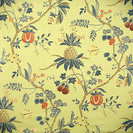 Scalamandre La Perouse Celadon Jacobean Floral Cotton Fabric - Green Blue - Special Order