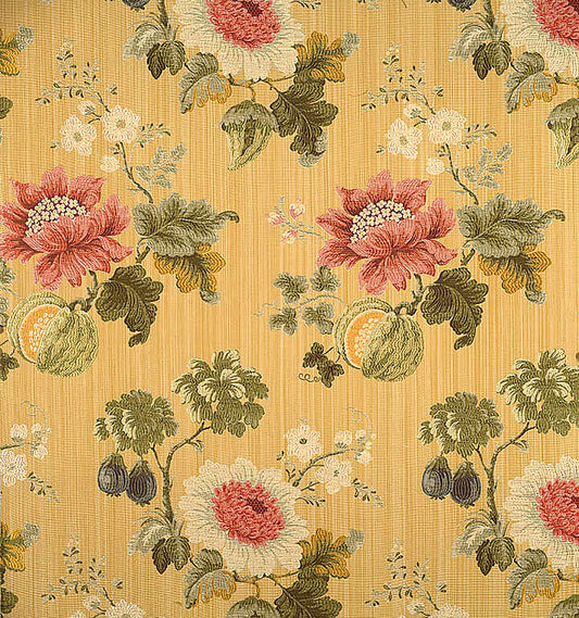 Special Order Scalamandre Colony Perrault Paille Yellow Pink Green Floral Pomegranate Cotton Silk MSRP USD710/y