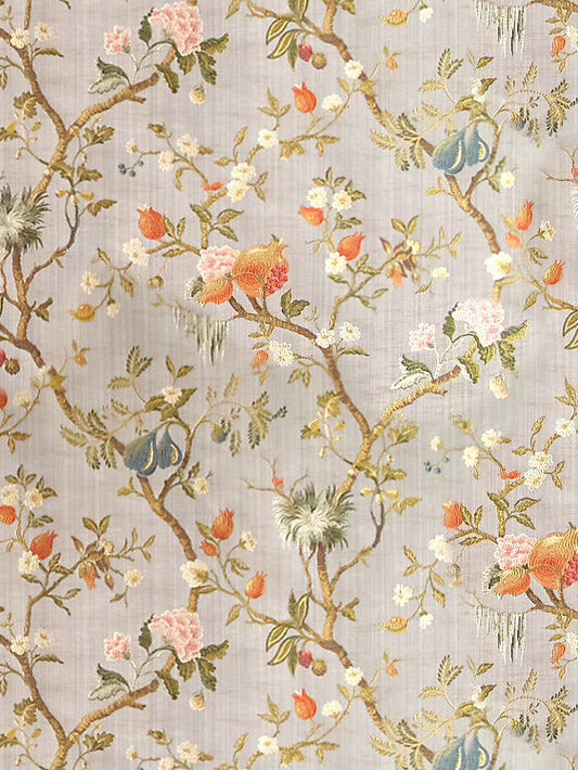 Scalamandre Colony Melograno Perla Silk Lampas Floral Fabric - Light Blue - Special Order