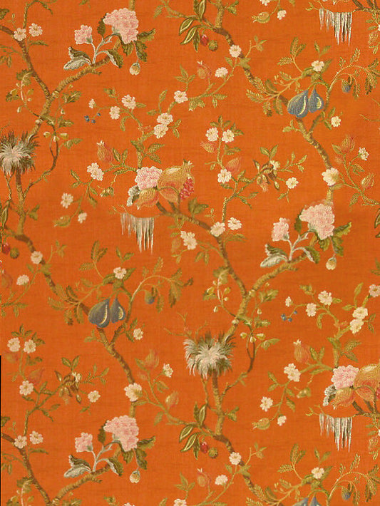 Scalamandre Colony Melograno Arancio Silk Lampas Floral Fabric - Orange - Special Order