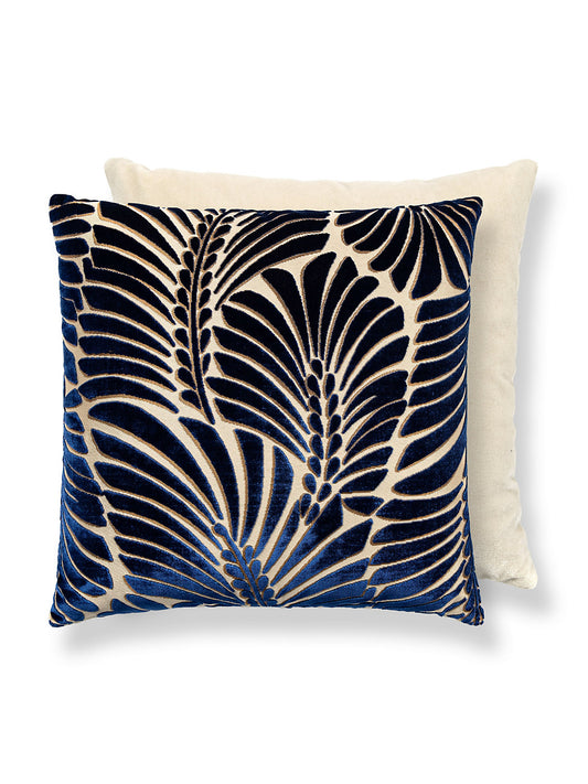 Scalamandre Plumes 22 X 22 - Sapphire / Beige Decorative Pillow