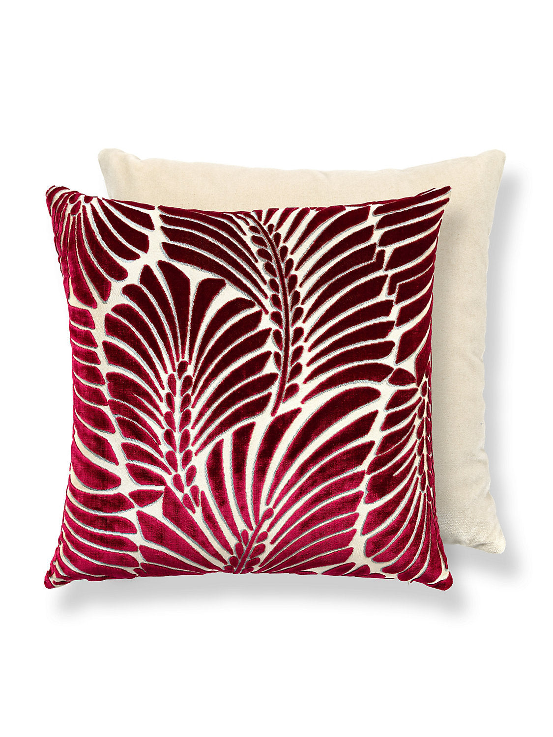 Scalamandre Plumes 22 X 22 - Cerise / Beige Decorative Pillow