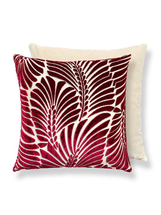 Scalamandre Plumes 22 X 22 - Cerise / Beige Decorative Pillow