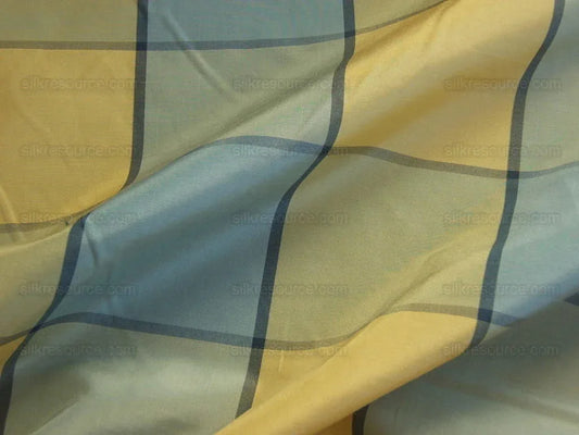 by Yard Kravet Classy Silk Taffeta Blue Daffodil Window Pane Plaid MSRP USD180/y Sku305