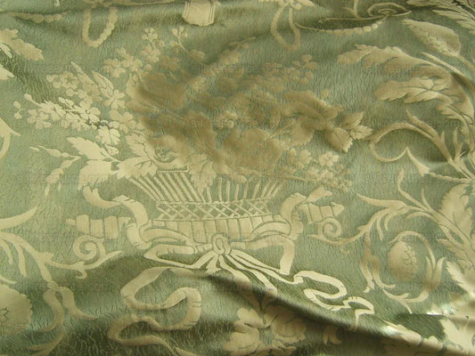Cowtan & Tout "Dauphin Silk"100% Silk Lampas Baby Green and Ivory Neoclassical Flower Ribbon