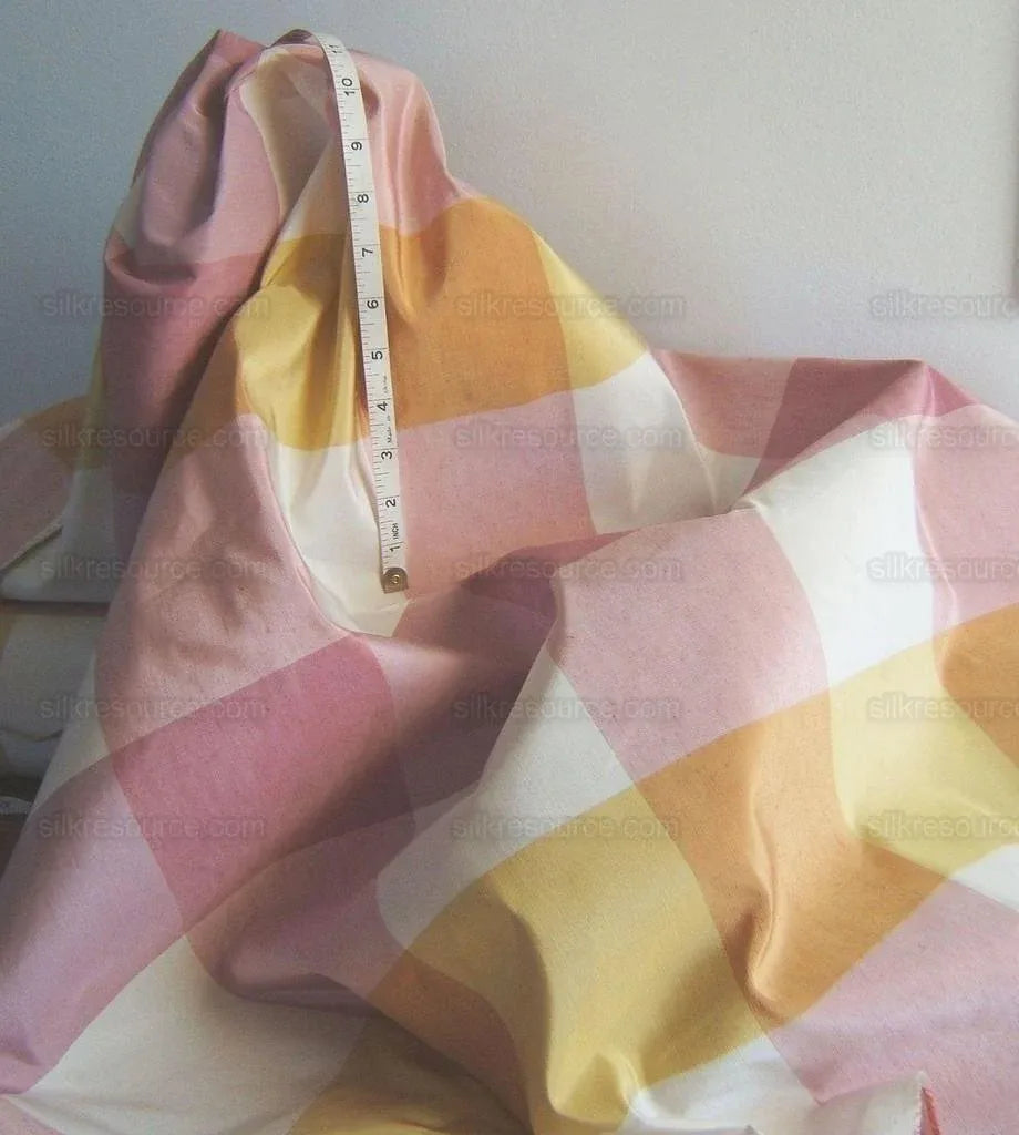 Scalamandre Silk Faille Plaid Rose And Lemon