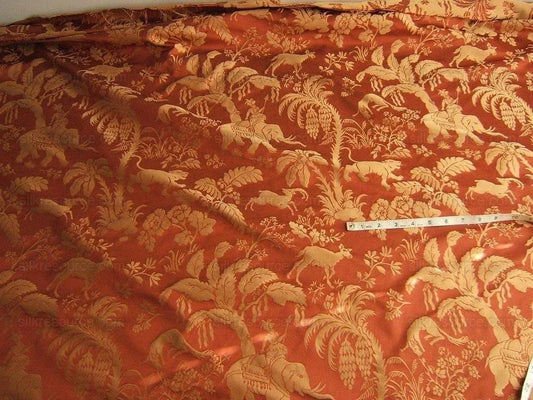 by yard 100%silk Damask Ruby Red Exotic Safari Elephant