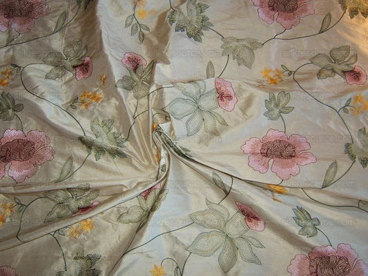 BY YD DESIGNER 100%SILK LARGE PINK RED FLOWER CREWEL EMBROIDERY MSRP$100+/Y #46