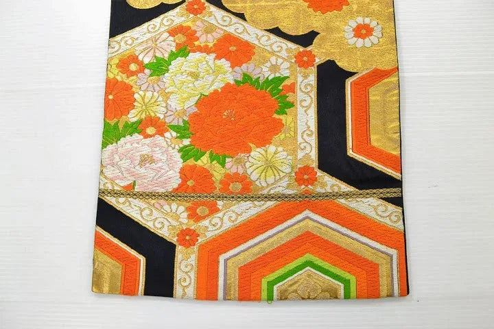 Vintage Silk Fukuro Obi Belt Chrysanthemum Tree Peony 4.15m x 31cm