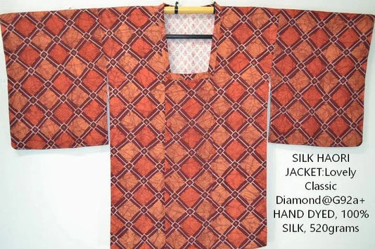 High Quality Japanese Silk Haori Jacket Hand Dyed Classic Diamond red orange