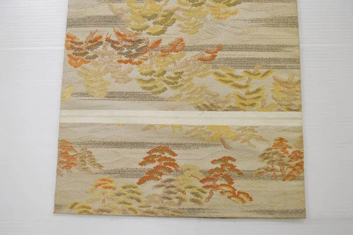 Vintage Silk Maru Obi Belt Dynamic Pine Tree Tsunami 3.8m x 31cm