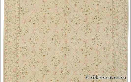 Stark EVERMAN TAN Silk Wool Hand Knotted Rug Delicate Climing Rose Flower Pink Red 11'11"X9' MSRP USD 11,000