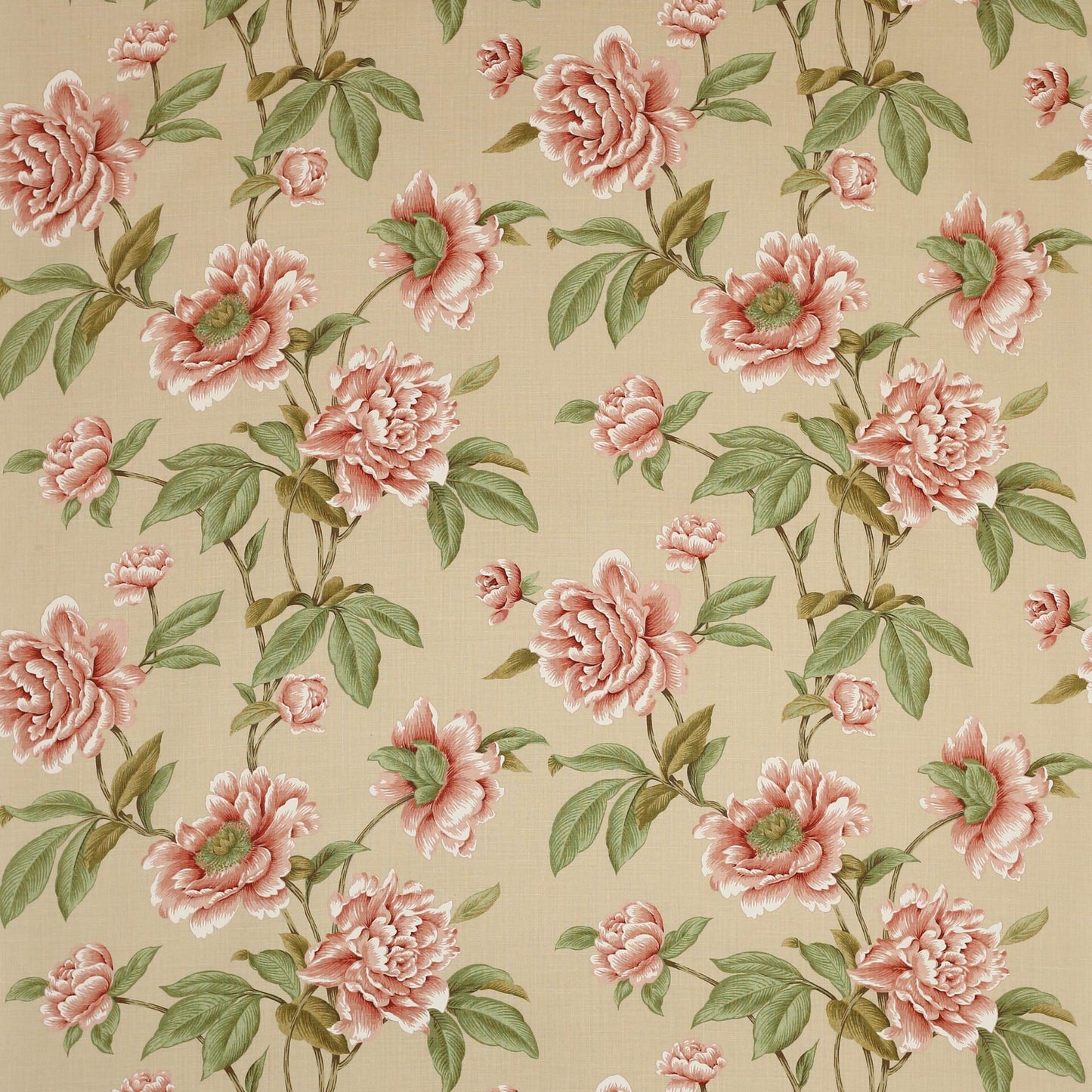 Cowtan and Tout Giselle Red Green on Beige Floral Print Linen MSRP USD240/y