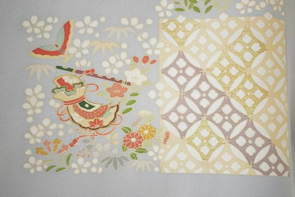 100% Silk Kimono Wedding TSUKESAGE Biwa Guitar Music Flower Geometric