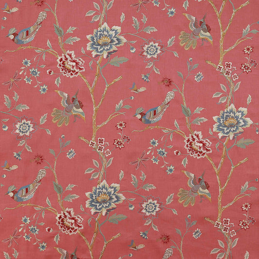 Colefax and Fowler Olivia Red Embroidery Red Bird Flower Tree Foliage MSRP USD400/y