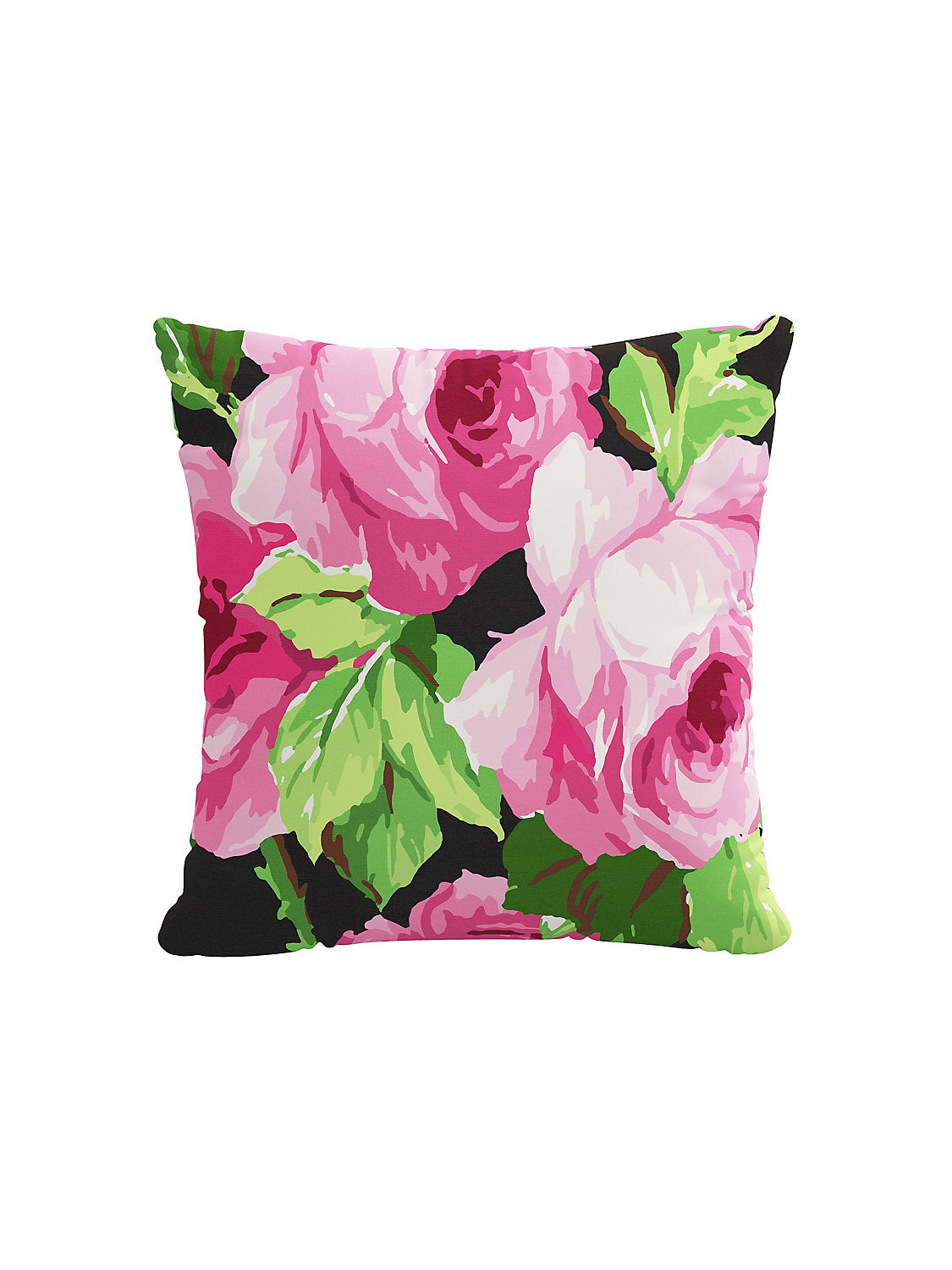 Scalamandre Cabbage Rose 20 X 20 - Pink on Black Decorative Pillow